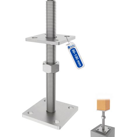 Pied de poteau réglable à visser M20 galvanoplastie 70 x 70 mm – hauteur ajustable 30 à 130 mm avec platine bois – GeZu Impex