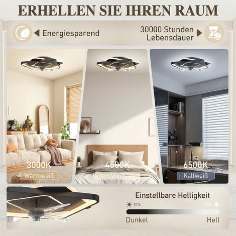 Ventilateur plafonnier LED 6 vitesses 3 températures de couleur avec lumière et télécommande (1/5)