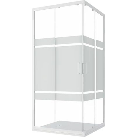 Paroi de douche coulissante 75x75 cm Blanc Profilés en aluminium Verre sérigraphié 4mm h185 Mod. Ibizia (1/5)