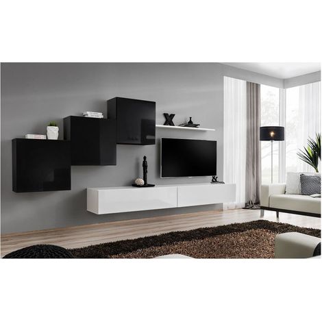 Ensemble meuble TV mural  - Switch X - 330 cm  x 160 cm x 40 cm - Noir et blanc - Livraison gratuite