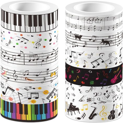 Lot de 12 rouleaux de washi tape notes de musique noir et blanc, ruban adhésif décoratif scrapbooking et journaling (1/5)