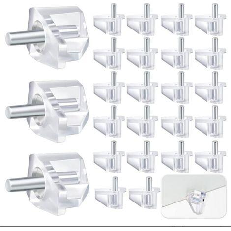 100 pioli per mensole, supporto per mensole da 5 mm, acciaio zincato e plastica trasparente, supporti e perni per mensole in vetro o legno.