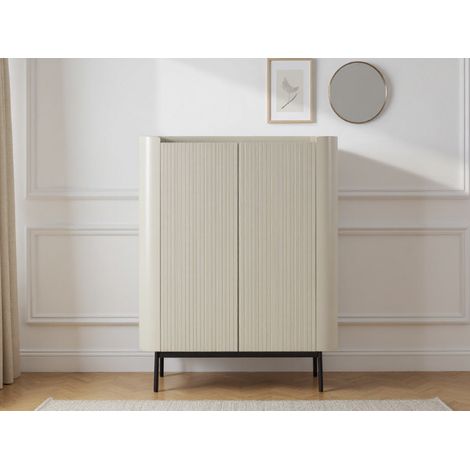 BOBOCHIC - Buffet haut 2 portes 100 cm JAY effet tasseaux Beige (1/5)