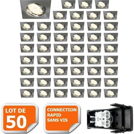 Lampesecoenergie – Lot de 50 spots encastrables orientables LED GU10 230V – Alu brossé – Équivalence 50W halogène – Blanc neutre 4000K – 460LM (1/5)