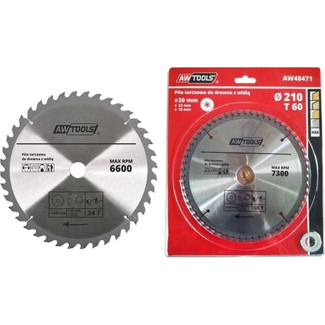 Awtools, Sierra circular TCT 210x30/22/16x60z, para cortes en madera, plástico y metales no ferrosos, alta durabilidad, uso profesional, compatible con sierras circulares (1/5)