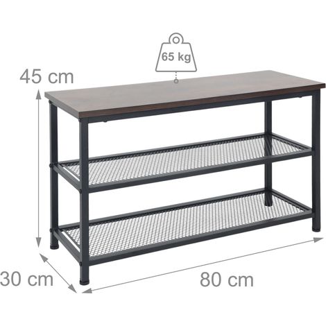 Zapatero para 6 pares pasillo dormitorio 45 x 80 x 30 cm diseño rústico con estante de metal negro 130017302 (1/2)