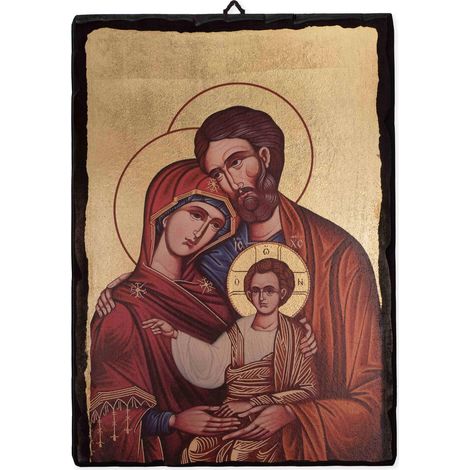 Lupia - Quadro SACRA FAMIGLIA Icona su tavola Legno MASSELLO con foglia Oro 50x70 cm (1/4)