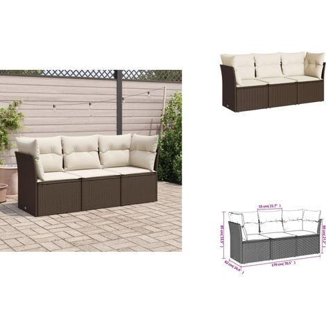The Living Store Salon de jardin avec coussins 3 pcs marron résine tressée - Canapé jardin (1/3)
