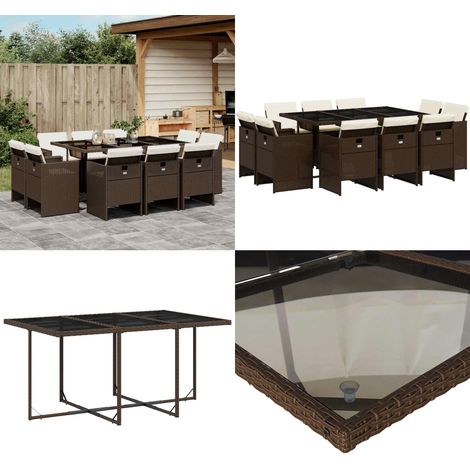 11-tlg. Garten-Essgruppe mit Kissen Braun Poly Rattan - Essgruppe - Gartenstuhl (1/5)
