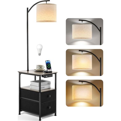 Lampadaire avec Table et 2 tiroirs, Lampe de Chevet avec Station de Charge USB et Type C, lampadaire à 3 températures de Couleur avec Abat-Jour réglable, Lampe LED pour Salon et Chambre (1/5)