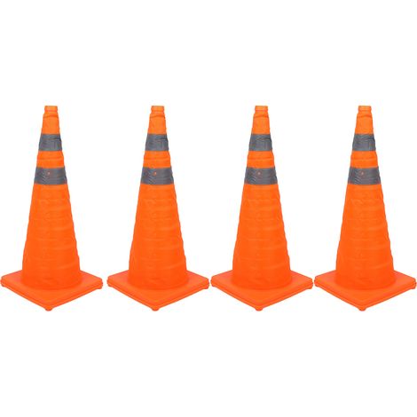 Lot de 4 cônes de signalisation pliables orange de 71 cm (28 pouces) avec bande réfléchissante à 360° pour parking et allée. (1/5)