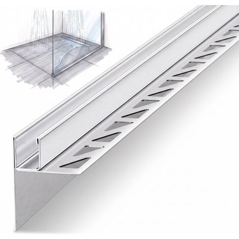 Dalsys Cale de pente pour douche, argent profilé en U pour recevoir du verre (12mm de verre) pour douche de plain-pied, en acier inoxydable V2A résistant à la corrosion - 120cm, hauteur 19mm, gauche (1/5)