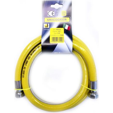 Manguera flexible de gas cocina 1,5 mt 1/2" EN 14800 UNICOOKER F/F CE EN 14800 L 150 cm