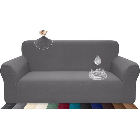 Housse de canapé extensible, imperméable et résistante aux griffures pour canapé 3 places Motif élégant Avec bâtonnets de mousse antidérapante (canapé 3 places, gris clair) (1/5)