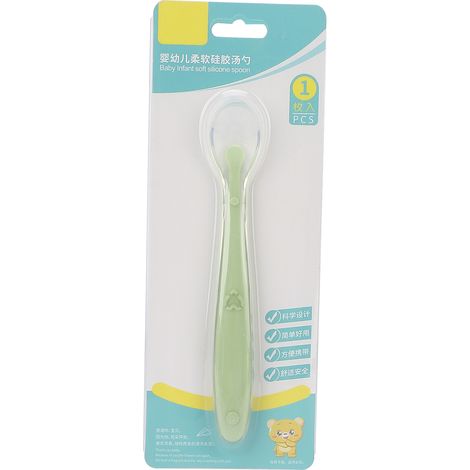 Cuillères bébé en silicone souple, petites cuillères d’apprentissage alimentation pour nourrisson, embout doux, vert (1/5)