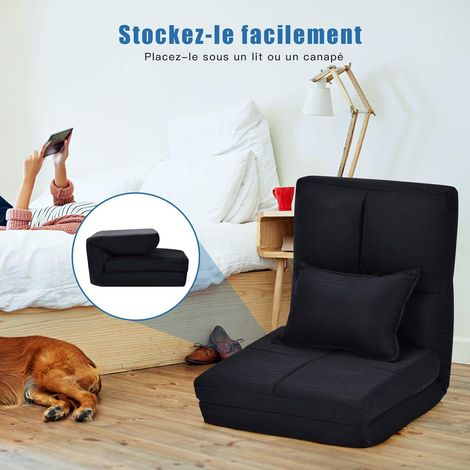COSTWAY Chaise Longue Réglable Fauteuil Relax de Sol Matelas Pliant, Canapé Paresseux avec Pouf Confortable et Dossier Ajustable de 5 Positions pour Méditation, Lecture,Jusqu’à 100KG (1/5)
