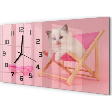 Horloge Murale Pièce Maîtresse 60x30 cm Design Panoramique Élégant Chat sur une chaise longue (1/5)