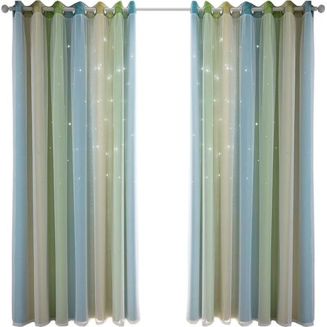 Rideaux pour chambre d'enfant, rideaux hauts, rideaux à étoiles pour chambre de garçon (vert)