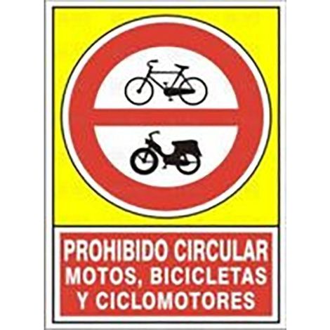 SEÑAL 423 ALUM.295x210"PR.CIR.MOTO.BICI" PROHIB.CIRC.MOTOS, BICLETAS Y CLICLOMOTORES (1/2)