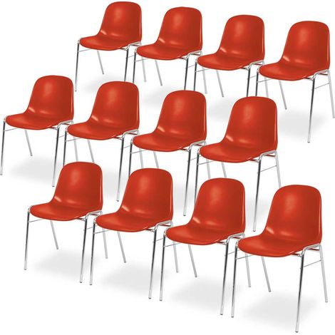 BRB 12 Kunststoffschalenstühle, verchromtes Untergestell, BxTxH 495x520x770 mm (rot)