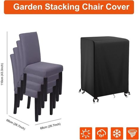 Housse de protection pour fauteuil de jardin empilable 68x68x110cm - Tissu Oxford 210D - Imperméable anti-UV - Résistante au vent - Protection chaise extérieure - Noir