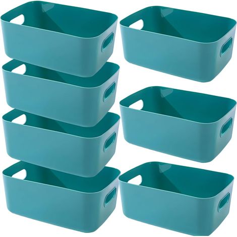 Lot de 7 Paniers Rangement Plastique - Poignées Intégrées - Pour Cuisine Salle de Bain Bureau - Vert - 30x20x12 cm (1/5)