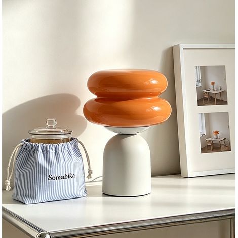 Lampe de Table Hamburger en Verre, Design Scandinave, 3 Couleurs de Lumière, USB, Lampe Décorative pour Chambre et Maison(Blanc et Orange) (1/5)