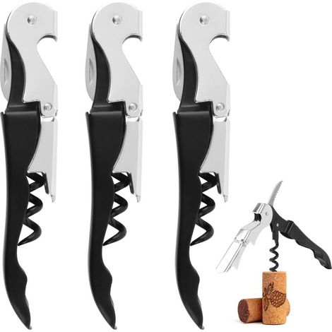 Juego profesional de 3 piezas con sacacorchos, abridor de botellas, cuchillo de sumiller 3 en 1 con abridor de botellas y cortador de cápsulas, acero al carbono para cerveza y vino. (1/4)