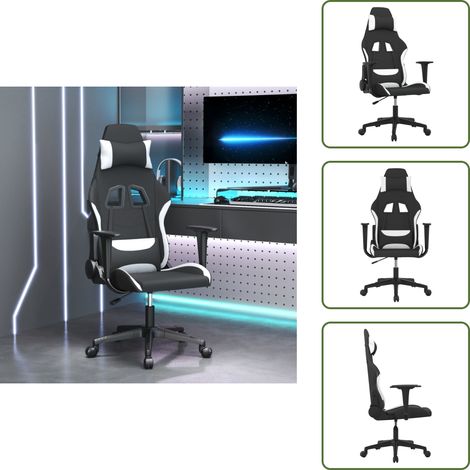 Dossier réglable - vidaXL Chaise de jeu de massage Noir et blanc Tissu - Hauteur réglable (1/5)
