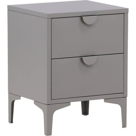 Table de Chevet 2 Tiroirs "Piring" 59cm Gris Clair (1/5)