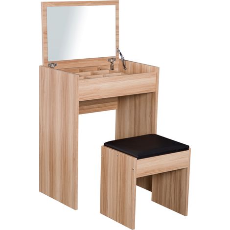 Wooden Vanity Makeup Table with Flip-Up Mirror and Padded Stool,Stylish Dressing Table with Storage for Your Beauty Essentials