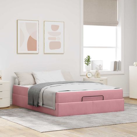 vidaXL Bettgestell mit Matratze 2 pcs Rosa Samt (1/4)