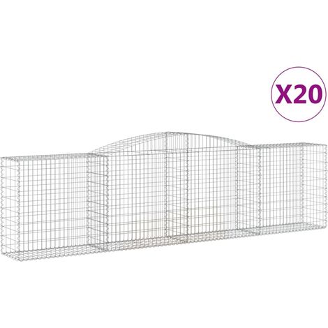 Paniers à gabions arqués 20 pcs  Mur en gabion 400x50x100/120 cm Fer galvanisé