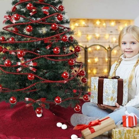 Jupe de Sapin de Noël - Tricot - Vin Rouge - 122 cm - Décoration Réutilisable - Élégante (1/4)