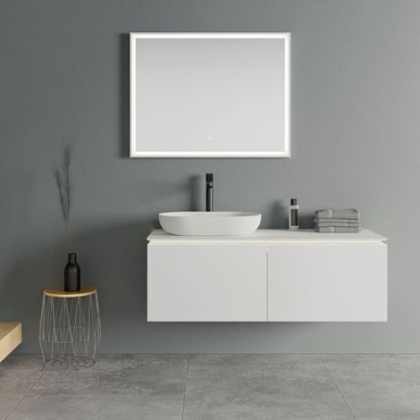 BERNSTEIN - Mueble bajo lavabo blanco mate 120x48x40cm (LxAnxAl) plano de lavabo iluminación LED, 2 cajones deslizantes - Treasure 1200