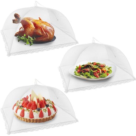 3 Pièces Cloche Alimentaire Anti Insectes, 17"x17" Protection Cloche à Fruits Anti Moucherons Réutilisable et Pliable, Protege Fruits Contre Moucherons pour Extérieur, Pique-Nique, Barbecue, Buffet (1/4)