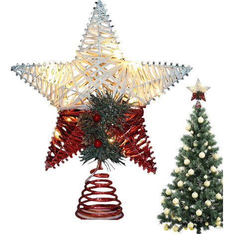 Étoile lumineuse pour cime de sapin de Noël Décorations amusantes pour arbres de vacances Ornement et festif pour égayer votre décoration de Noël Décoration pour sapin de Noël (1/5)