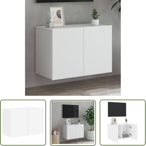 The Living Store Meuble TV mural blanc 60x30x41 cm - Meubles Tv - Meuble Tv Mural - Meuble Tv Blanc - Étagère Murale - Rangement Tv (1/5)