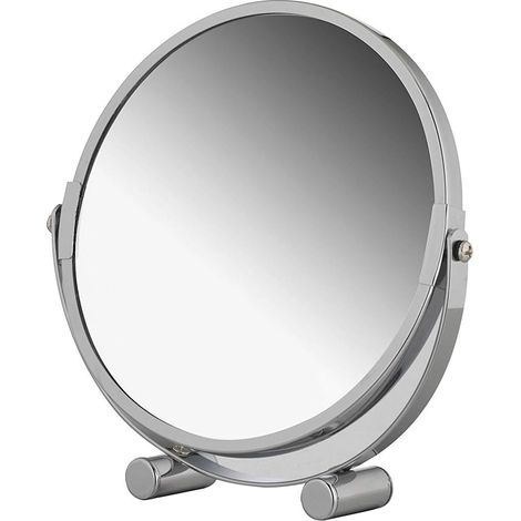 1 Miroir cosmétique,Double face,Grossissant 3x,Pivotant 360°,Métal chromé,Salle de bain (1/5)