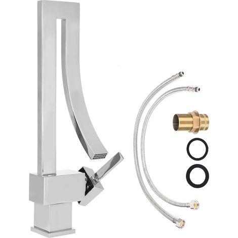 G1/2 évier lavabo robinet avec cascade bec chaud froid mitigeur robinet salle de bain cuisine accessoire brossé (1/5)