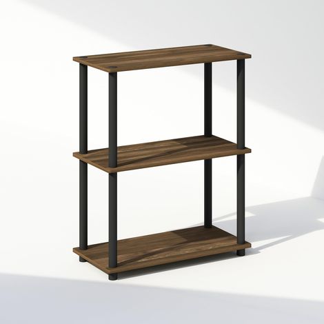 Étagère, Bibliothèque À 3 Niveaux avec Présentoir Compact Multifonctionnel, 29,5 x 60 x 75 cm, Idéale pour Le Salon, La Chambre Ou Le Bureau, Noyer/Noir. (1/5)