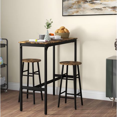 Bartisch Set mit 2 Hockern platzsparend MDF Braun OKMYHOME (1/4)
