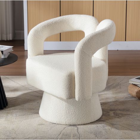 fauteuil salon pivotant 360 bouclette beige design OKMYHOME (1/5)