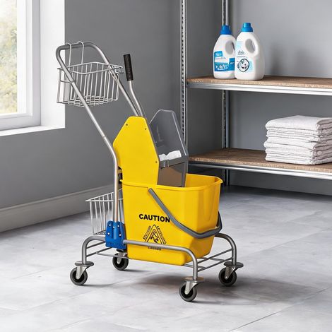 Seau de nettoyage roulant avec essoreuse jaune capacité 26 L (1/5)