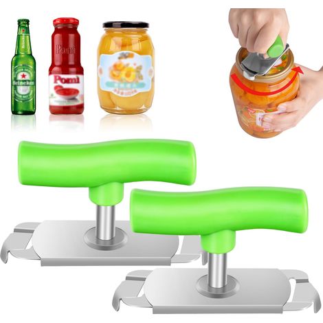 Set da 2 pezzi, comprendente un pratico apribottiglie per l'artrite, dotato di sottobicchiere regolabile, adatto a persone con mani deboli, apribottiglie antiscivolo, apriscatole manuale, apribottigli (1/5)