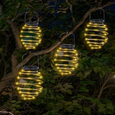 Solarleuchte, 4er-Pack Solar-Spiral-Hängelampen, Kunstlaternen aus Eisen, wasserdichte LED-Hängelampe für Garten, Terrasse, Weg, Hofbaumdekorationen (4er-Pack 20 LEDs) FLITI (1/4)