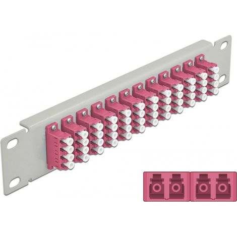 Delock Panel de conexiÃ³n de fibra Ã³ptica de 10 de 12 puertos LC Quad violeta 1U gris