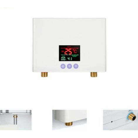 Calentador de agua eléctrico, mewmewcat Calentador de agua instantáneo 3KW Mini calentador de agua eléctrico sin tanque montado en la pared con pantalla LED, ajuste de temperatura de 3 niveles y contr (1/5)