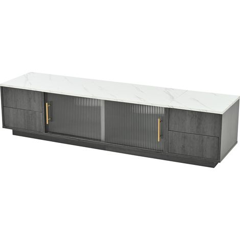 older sku 313165166AAZ) Meuble TV Deluxe 160 cm pour TV 70" - Gris élégant, plateau effet marbre, gestion des câbles, tiroirs avec ouverture Push-to-Open-Funold (1/5)