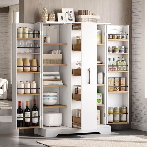 Küchenschrank mit Gewürzregalen, 78 x 35 x 120 cm, weiß, MDF HAVRYA (1/5)